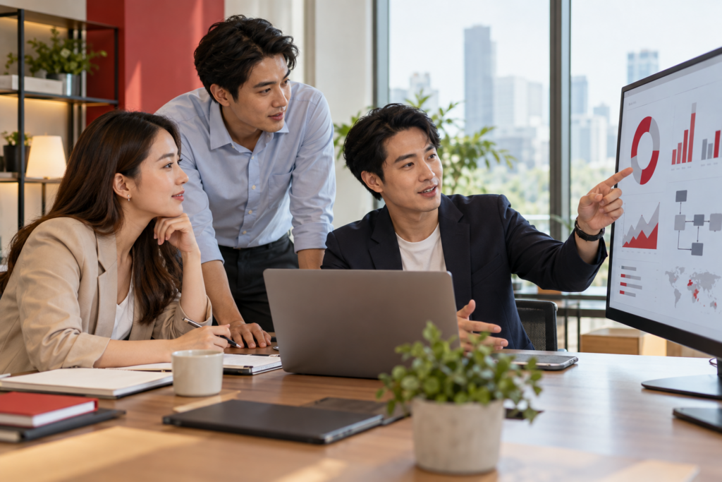 thai professionals collaborating over business analytics 2